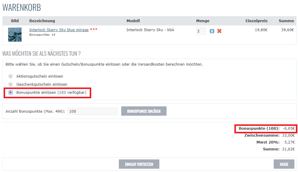 Anleitung Einlösung
