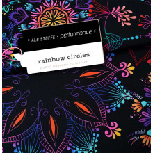 Reststück 80 cm Performance Activewear Jersey Rainbow Circles schwarz