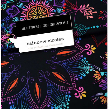 Reststück 80 cm Performance Activewear Jersey Rainbow Circles schwarz