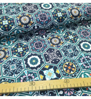 Reststück 68 cm Sommersweat Patchwork Mosaic