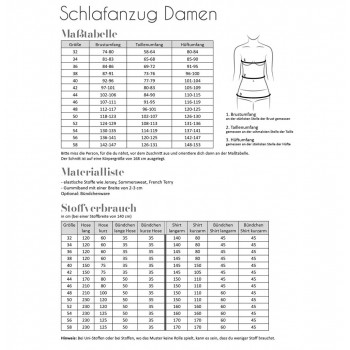 Schnittmuster Fadenkäfer Schlafanzug Damen