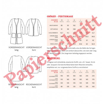 Schnittmuster Cardigan Frau Jacky