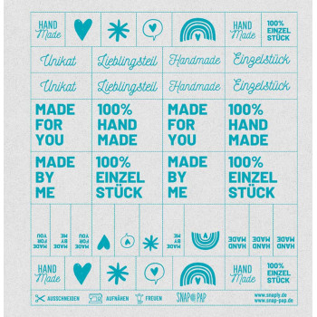 SnapPap Label Handmade weiß/türkis