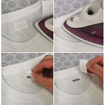 Bügeletiketten Größe 98/104 weiß
