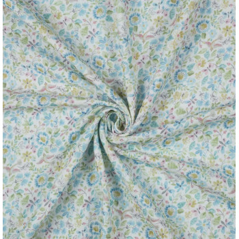 Musselin Digital Flowers white/blue
