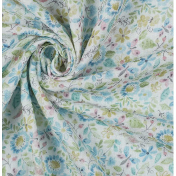 Musselin Digital Flowers white/blue