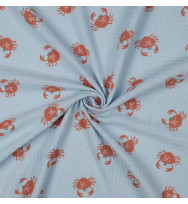 Reststück 80 cm Musselin Crabs light blue