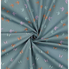 Popeline Birds and Butterflies dark mint