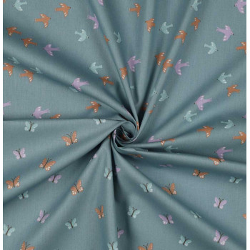 Popeline Birds and Butterflies dark mint