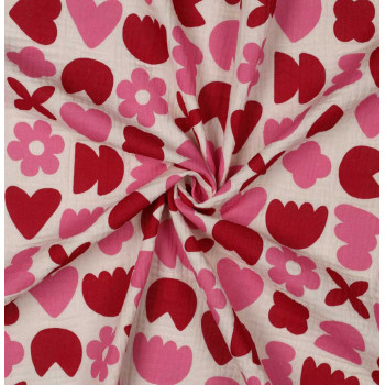 Musselin Love Shapes fuchsia