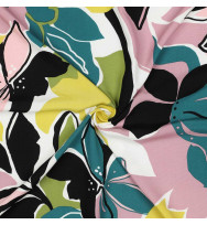 Ecovero-Viskose-Webstoff Blumen gelb/petrol