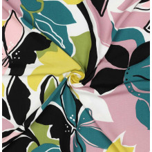 Ecovero-Viskose-Webstoff Blumen gelb/petrol