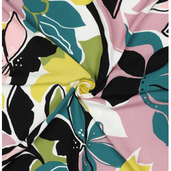 Ecovero-Viskose-Webstoff Blumen gelb/petrol