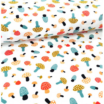 Reststück 38 cm Jersey Colourful Mushrooms white