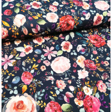 Jersey Painted Flowers navy