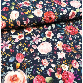 Jersey Painted Flowers navy