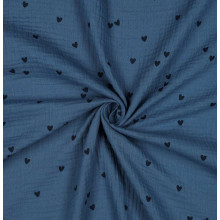 Musselin Small Hearts indigo