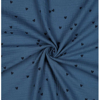 Musselin Small Hearts indigo