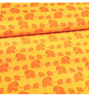 Druckstoff Elefanten gelb-orange
