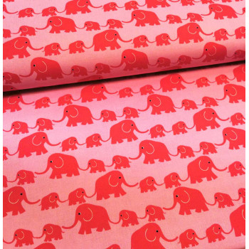 Druckstoff Elefanten rosa-rot