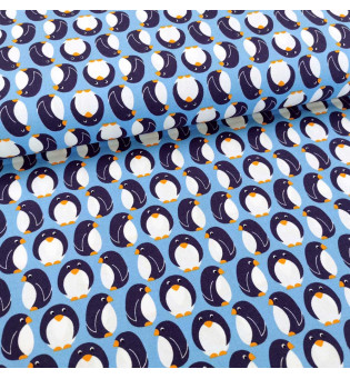 Druckstoff Pinguine blau