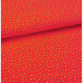 Druckstoff Punkte rot/blau-gelb