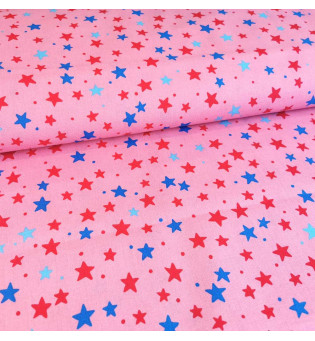 Druckstoff Sterne rosa/bunt