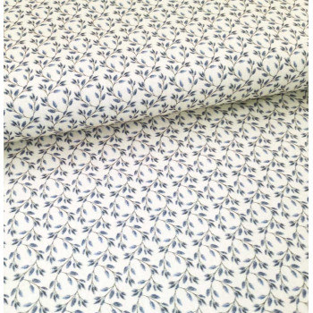 Reststück 52 cm Druckstoff Versailles Blätter ecru-blau