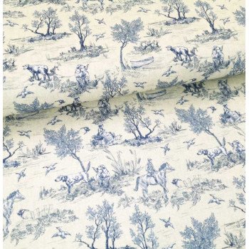 Druckstoff Versailles Toile de Jouy ecru-blau