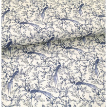 Druckstoff Versailles Vögel ecru-blau