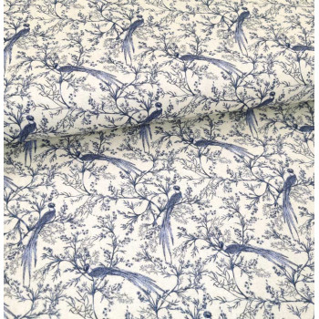 Druckstoff Versailles Vögel ecru-blau