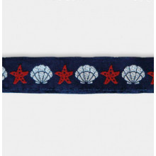 Webband Muscheln und Seesterne navy