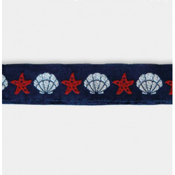 Webband Muscheln und Seesterne navy