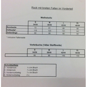 Schnittmuster Rock mit Falten